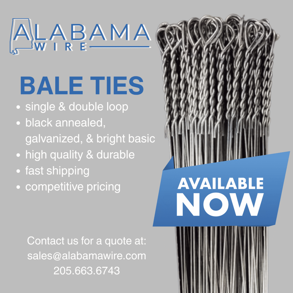 bale ties, alabama wire, in stock, fast shipping, galvanized, bright basic, black annealed